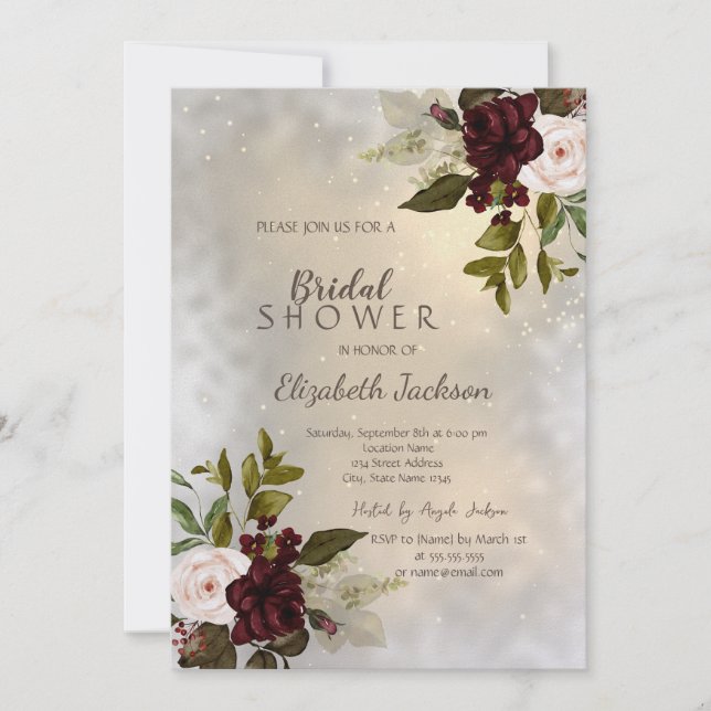 Elegant Chic Burgundy Roses  Invitation (Front)