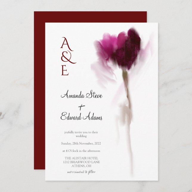Elegant Chic Burgundy Tulip Floral Wedding Invitation (Front/Back)