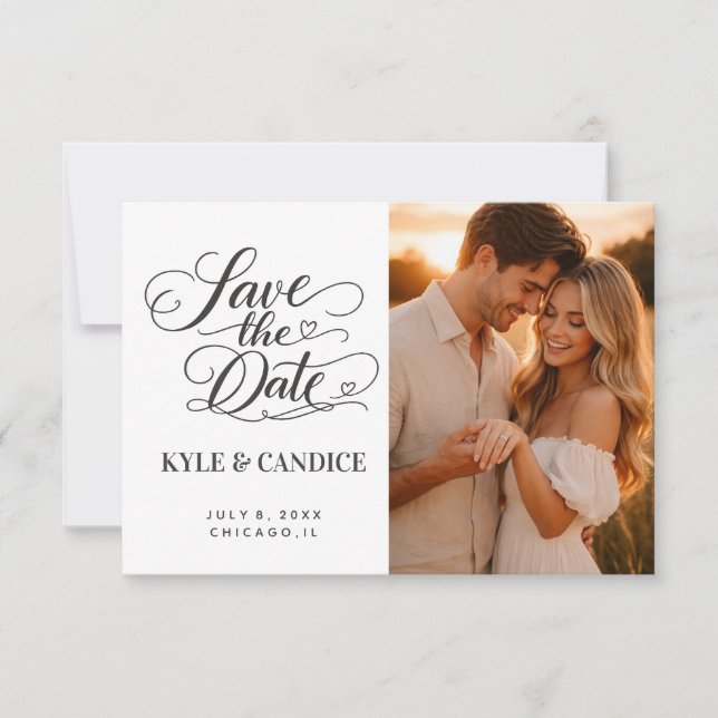 Elegant Chic Calligraphy Save the Date Wedding Announcement (Front)