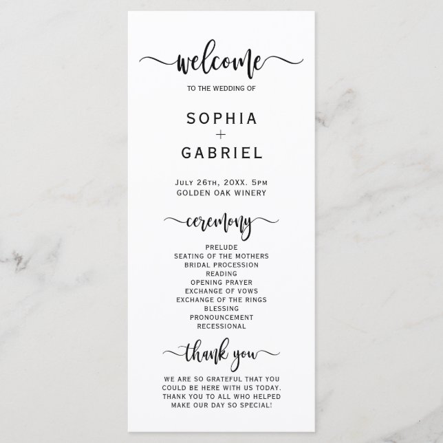 Elegant Chic Calligraphy Script Wedding Ceremony Program (Front)