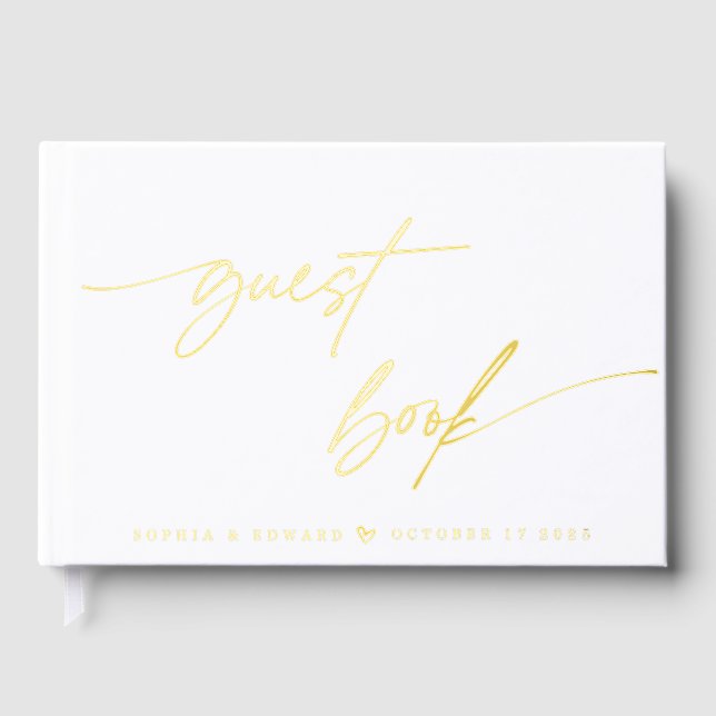 Elegant Chic Calligraphy Wedding Guest Book (Front)