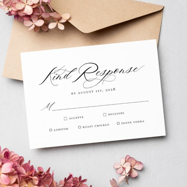 Elegant Chic Calligraphy Wedding Meal Choices RSVP Card (Creator Uploaded)