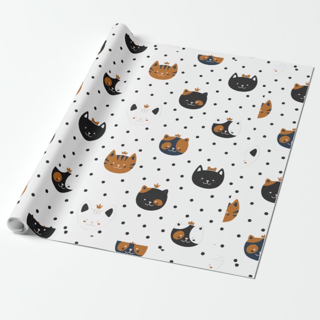 Elegant Chic Cat Patterns  Wrapping Paper (Unrolled)
