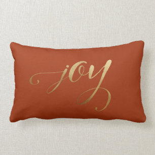 Elegant Chic Christmas Gold Terracotta Holiday Joy Lumbar Cushion