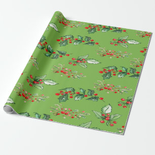 Elegant Chic Christmas Holly Berries Holiday Wrapping Paper
