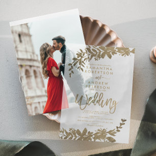 Elegant Chic Classic Faux Gold Foil Leaf Wedding Vellum Invitations