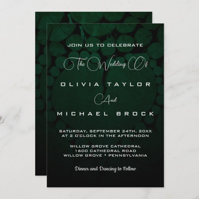 Elegant chic classic formal rustic silver wedding invitation (Front/Back)