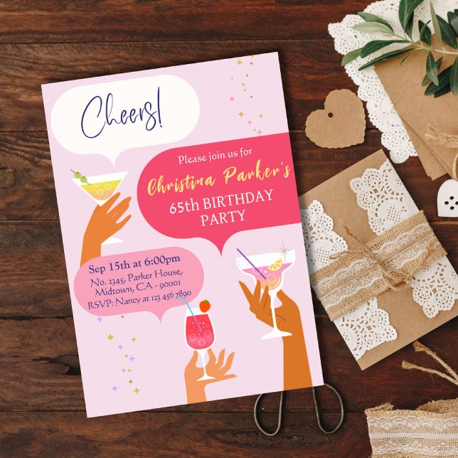 Elegant Chic Cocktail drink themed 65th birthday Invitation (Creator Uploaded)