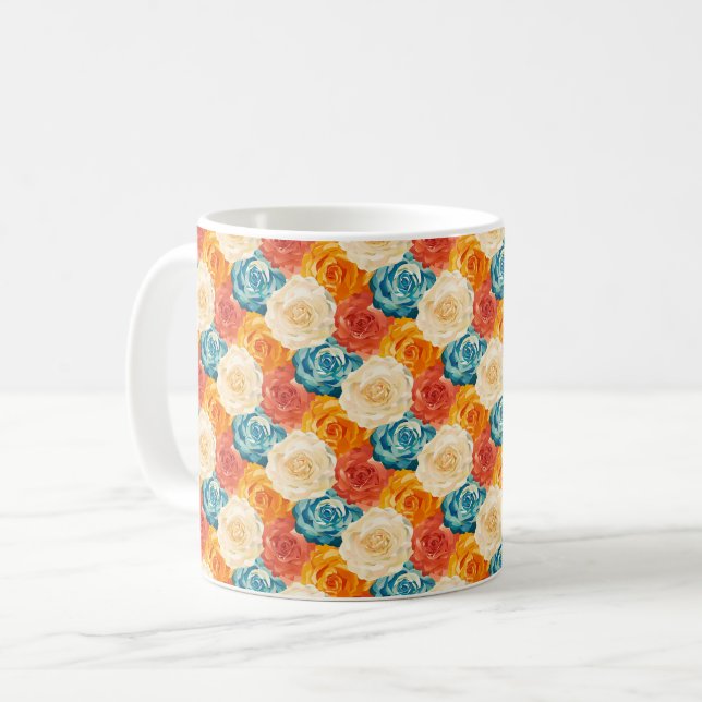 Elegant Chic Colourful Stylish Modern Roses Coffee Mug (Front Left)