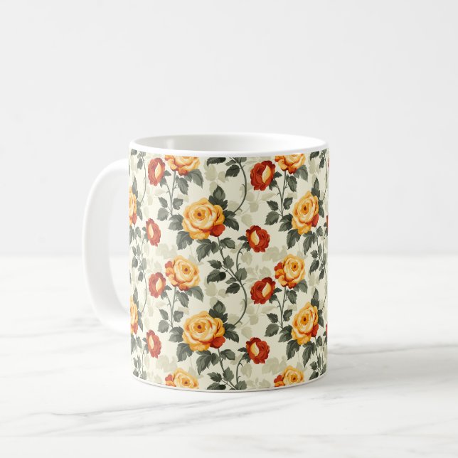 Elegant Chic Colourful Stylish Rustic Roses Coffee Mug (Front Left)