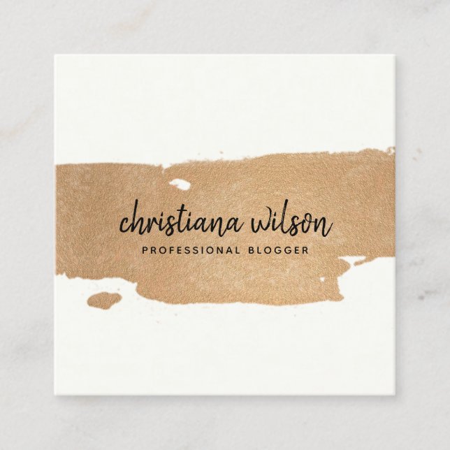 ELEGANT CHIC COPPER BLACK BRUSH STROKE CALLIGRAPHY SQUARE BUSINESS CARD (Front)