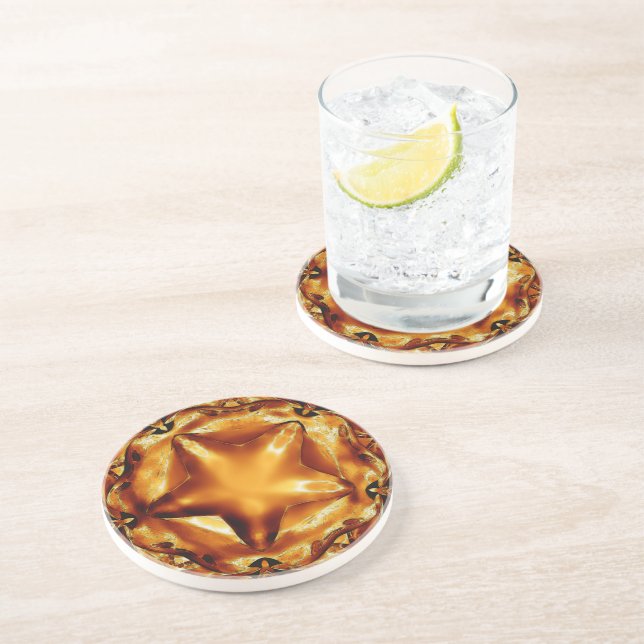 Elegant Chic Copper Gold Christmas Star Coaster (Side)