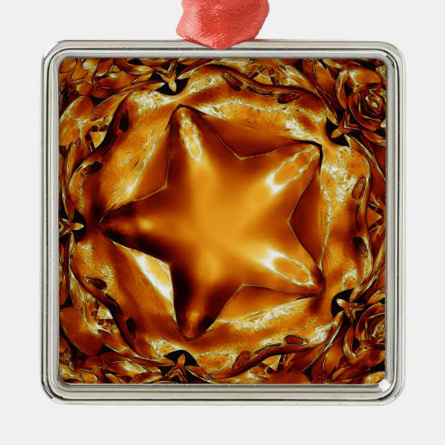 Elegant Chic Copper Gold Christmas Star Metal Ornament (Front)