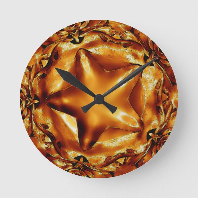 Elegant Chic Copper Gold Christmas Star Round Clock (Front)