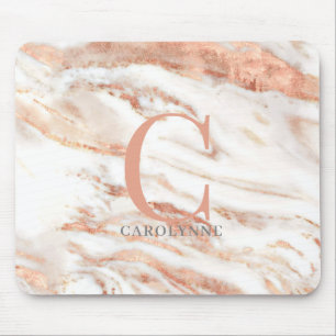 Elegant Chic Copper Rose Gold Marble Monogram Mouse Pad