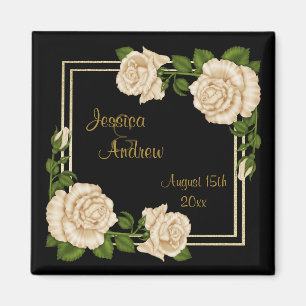 Elegant Chic Corner Ivory Roses Bouquets Wedding Magnet