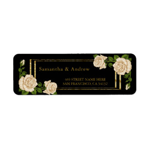 Elegant Chic Corner Ivory Roses Bouquets Wedding Return Address Label