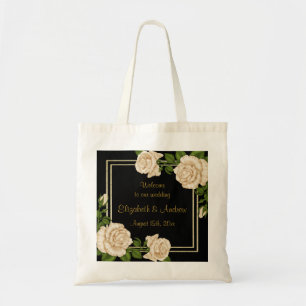 Elegant Chic Corner Ivory Roses Bouquets Wedding Tote Bag