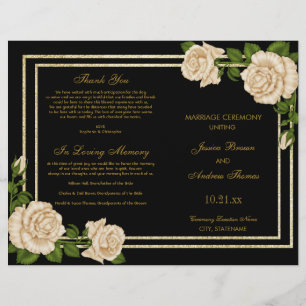 Elegant Chic Corner Ivory Roses Wedding Program