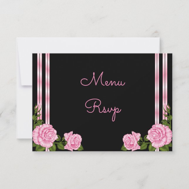 Elegant Chic Corner Rose Bouquet Menu RSVP (Front)