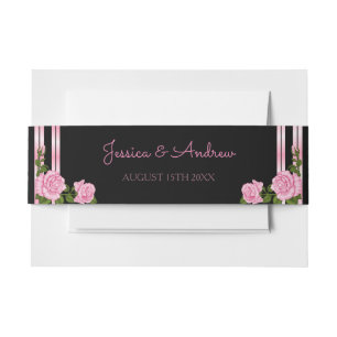 Elegant Chic Corner Rose Bouquet Wedding Invitation Belly Band