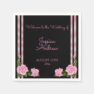 Elegant Chic Corner Rose Bouquet Wedding Napkin