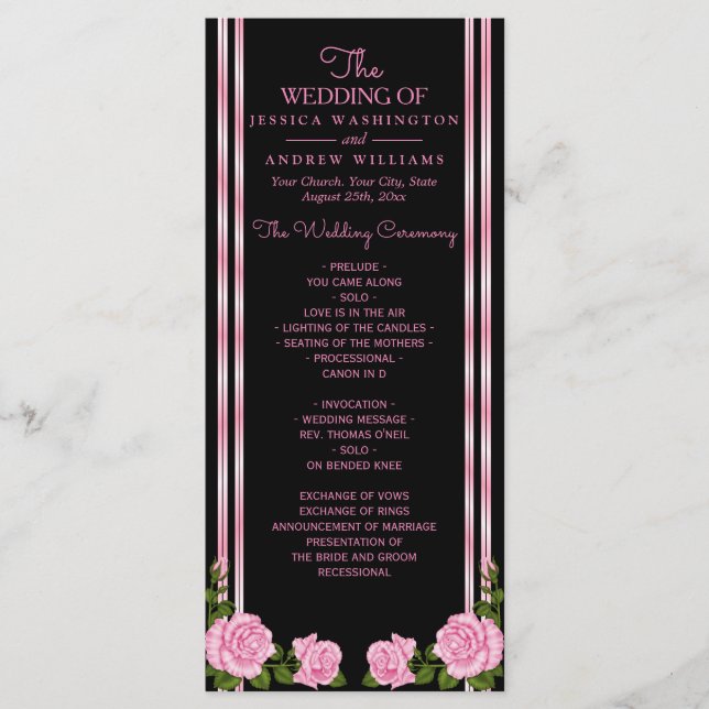 Elegant Chic Corner Rose Bouquet Wedding Program (Front)