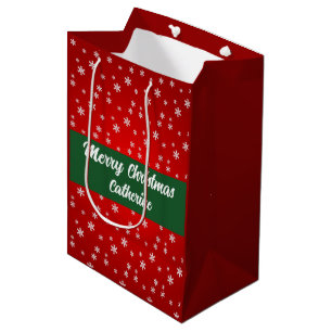 Elegant Chic Cute Modern Festive Red and Green  Medium Gift Bag