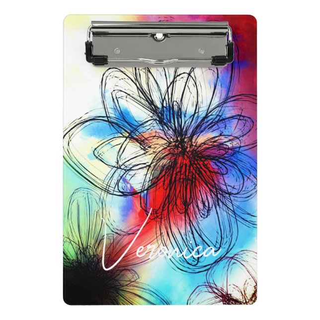 Elegant Chic Dahlia Floral Abstract Signature Mini Clipboard (Front)