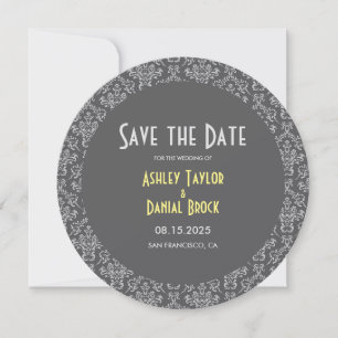 Elegant Chic Damask Art Deco Grey Formal Wedding Save The Date