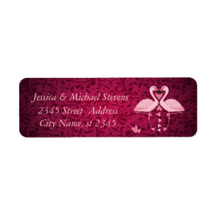 Elegant chic damask vintage romantic flamingos return address label