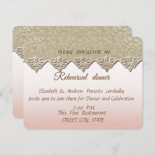 Elegant  Chic Damask Weddi Rehearsal Dinner Invitation