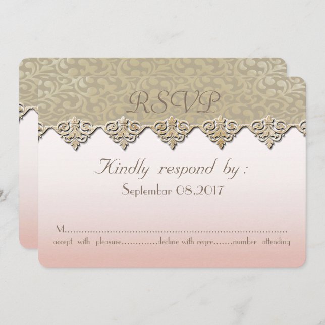 Elegant Chic Damask Wedding  RSVP Card (Front/Back)