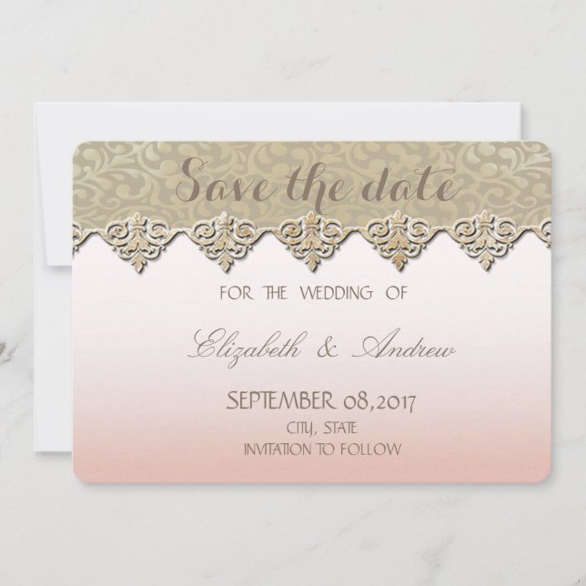 Elegant Chic Damask Wedding Save the date (Front)