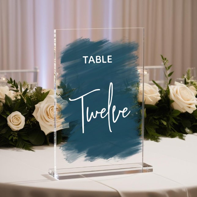 Elegant chic dark blue wedding table numbers acrylic sign (Creator Uploaded)