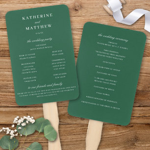 Elegant Chic Dark Green Wedding Ceremony Program Hand Fan