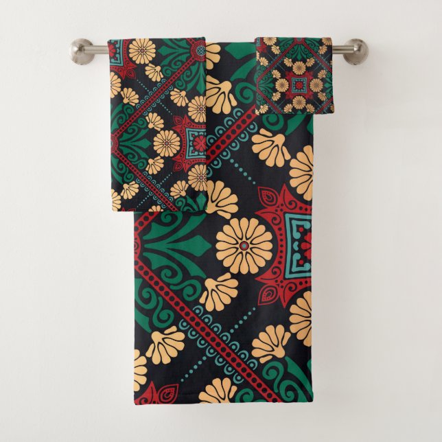 Elegant chic Decorative tile pattern Bath Towel Set (Insitu)