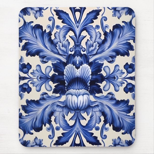 Elegant Chic Delftware Blue Flower  Mouse Pad (Front)