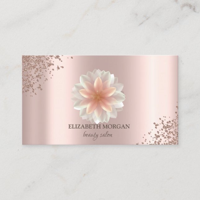Elegant Chic Diamonds Lotus Rose Gold Beauty Salon Business Card (Front)