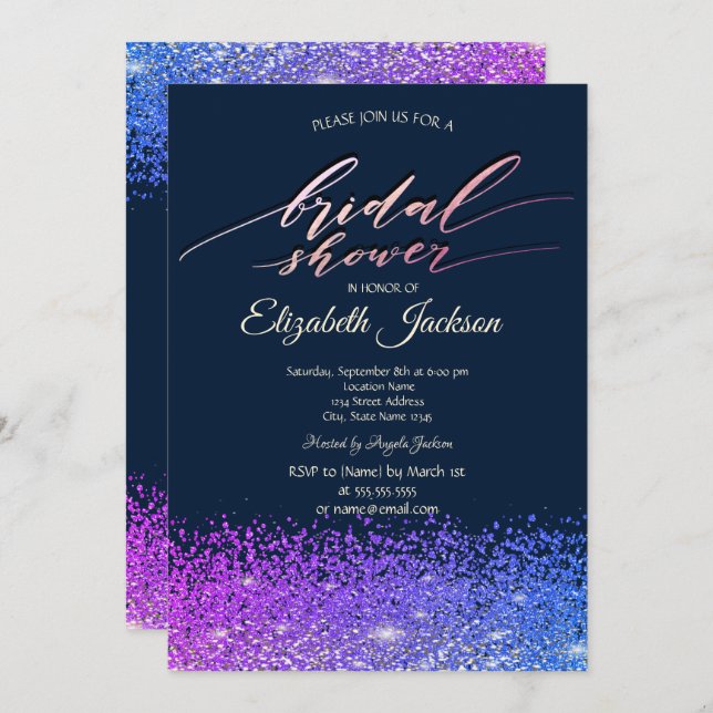 Elegant Chic Diamonds Navy Blue  Bridal Shower Invitation (Front/Back)