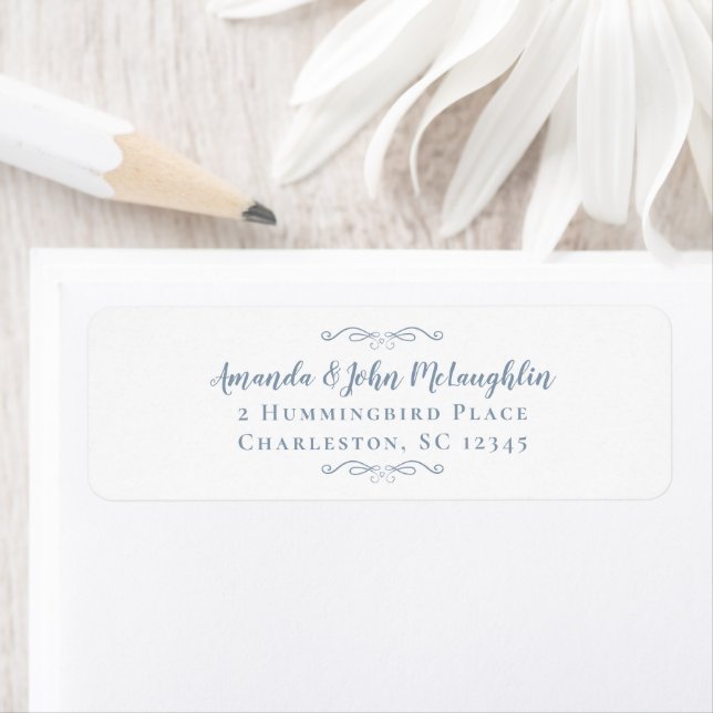 Elegant Chic Dusty Bue Calligraphy Return Address Label (Insitu)