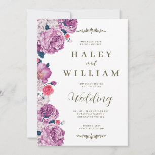 Elegant Chic Dusty purple Floral Wedding Invitation