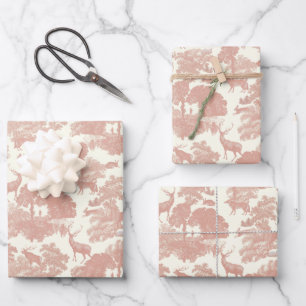 Elegant Chic Dusty Rose Toile Deer Woodland Wrapping Paper Sheet