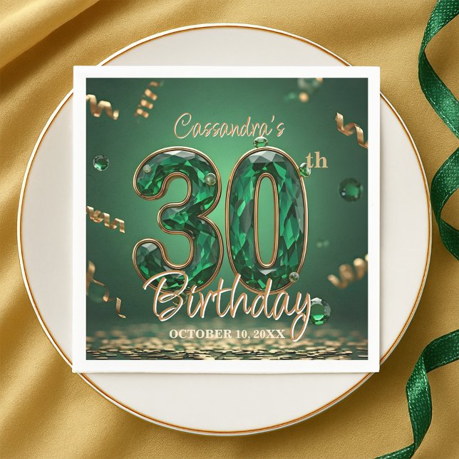 Elegant Chic Emerald and Gold Jewel 30th Birthday  Napkin (Creator Uploaded)