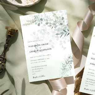 Elegant Chic Eucalyptus Botanical Sage Wedding Invitation