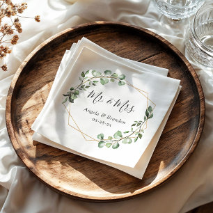 Elegant Chic Eucalyptus Mr and Mrs Wedding Napkin