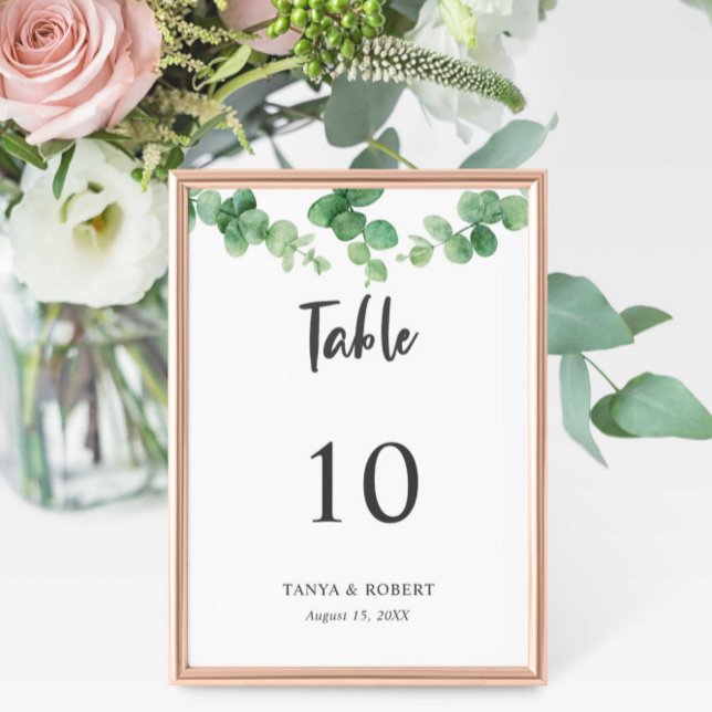 Elegant Chic Eucalyptus Sage Green wedding leaf Table Number (Creator Uploaded)