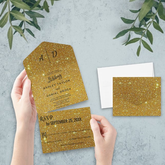 Elegant chic fancy golden classy gold glitter all in one invitation (Creator Uploaded)