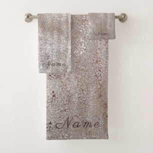 Elegant chic faux brown gold sparkly glitter bath towel set
