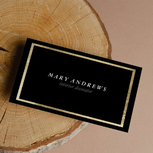 Elegant chic faux foil gold plain black luxury business card